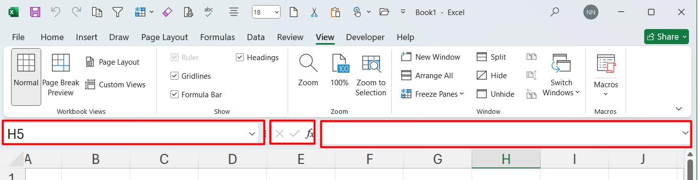 Formula Bar trong Excel