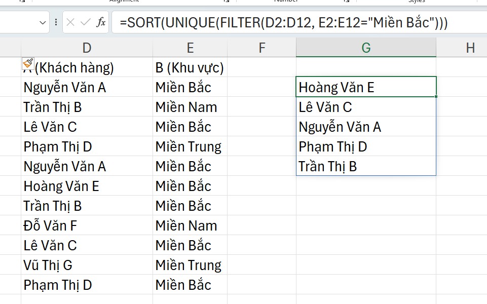 Kết hợp UNIQUE + SORT + FILTER