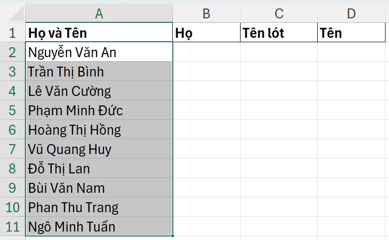 TextToColum-Chọn vùng dữ liệu