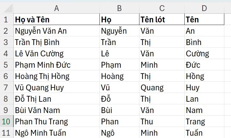 TextToColum-Kết quả