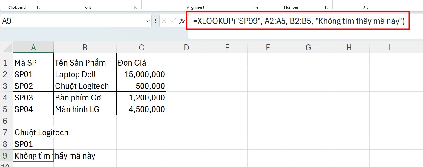 XLOOKUP_Xử lý khi không tìm thấy giá trị