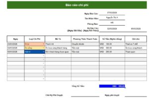 Google Sheet Template Báo cáo chi phí