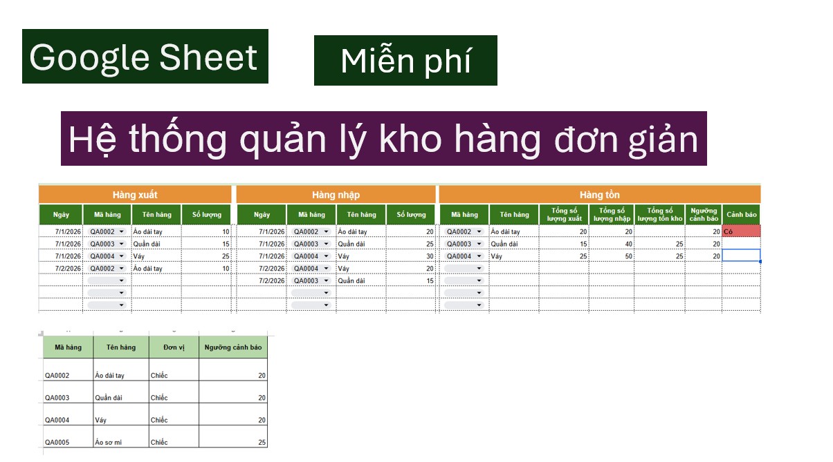 Google Sheet Template Quản Lý Kho Hàng Đơn Giản Miễn Phí V01