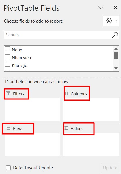 Cấu trúc Pivot Table cơ bản